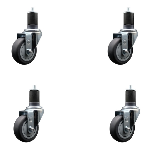 Service Caster 3.5'' SS Thermoplastic Rubber Wheel Swivel 1-5/8'' Expanding Stem Caster Set, 4PK SCC-SSEX20S3514-TPRB-158-4 - main